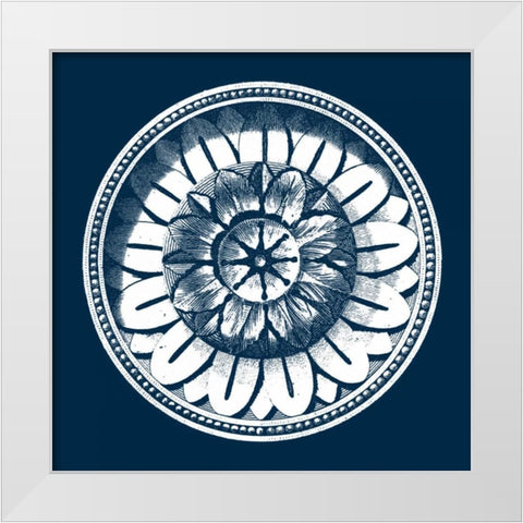 Classic Medallion on Navy IV White Modern Wood Framed Art Print by Vision Studio