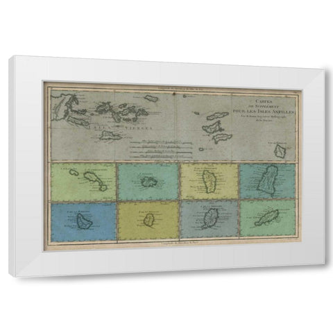 Map of the Greater and Lesser Antilles White Modern Wood Framed Art Print by Vision Studio