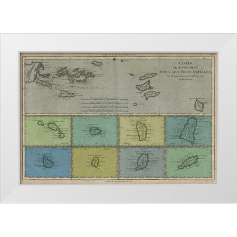 Map of the Greater and Lesser Antilles White Modern Wood Framed Art Print by Vision Studio