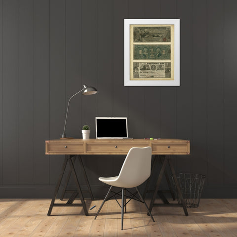 Antique Currency V White Modern Wood Framed Art Print by Vision Studio