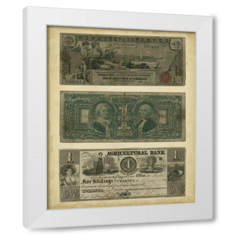 Antique Currency V White Modern Wood Framed Art Print by Vision Studio