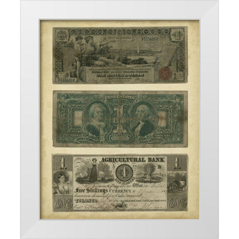 Antique Currency V White Modern Wood Framed Art Print by Vision Studio