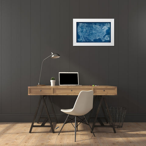 US Map Blueprint White Modern Wood Framed Art Print by Vision Studio