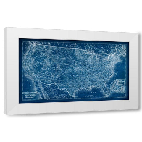 US Map Blueprint White Modern Wood Framed Art Print by Vision Studio