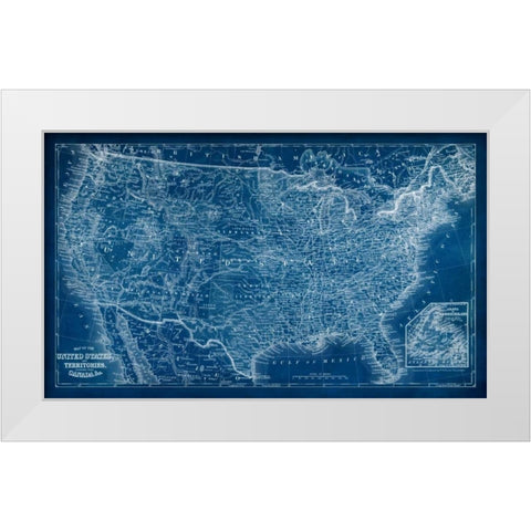 US Map Blueprint White Modern Wood Framed Art Print by Vision Studio