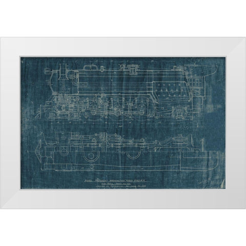 Train Blueprint I White Modern Wood Framed Art Print by Vision Studio