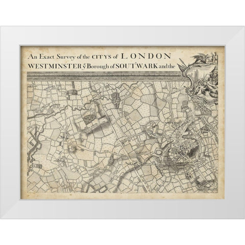 Map of London Grid II White Modern Wood Framed Art Print by Unknown