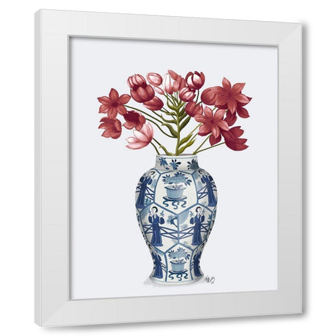 Chinoiserie Arabian Star Red-Blue Vase White Modern Wood Framed Art Print by Fab Funky