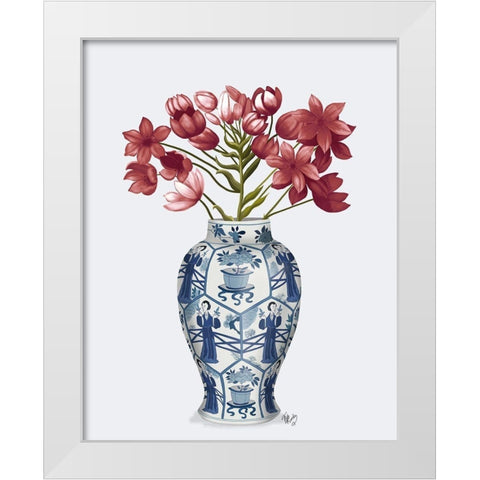 Chinoiserie Arabian Star Red-Blue Vase White Modern Wood Framed Art Print by Fab Funky