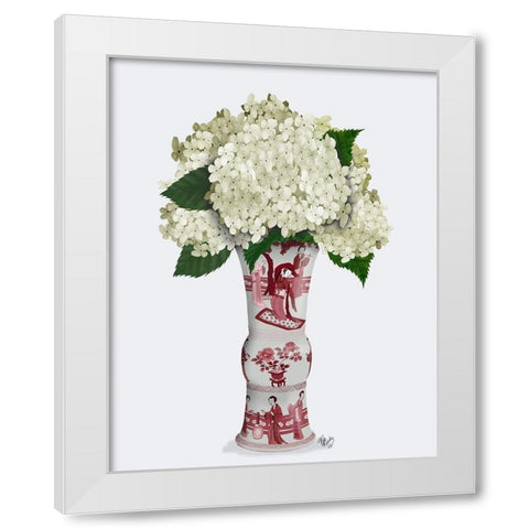 Chinoiserie Hydrangea White-Red Vase White Modern Wood Framed Art Print by Fab Funky