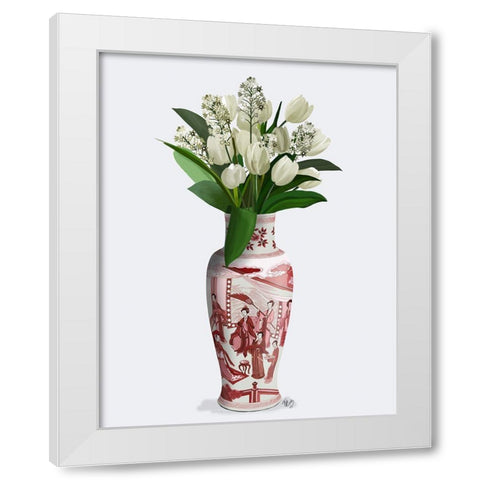 Chinoiserie Tulips White, Hyacinth White, Red Vase White Modern Wood Framed Art Print by Fab Funky