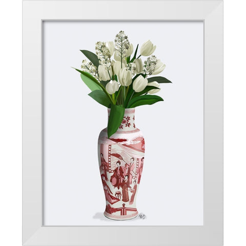 Chinoiserie Tulips White, Hyacinth White, Red Vase White Modern Wood Framed Art Print by Fab Funky