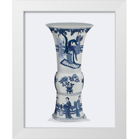 Chinoiserie Vase Dancer Blue White Modern Wood Framed Art Print by Fab Funky