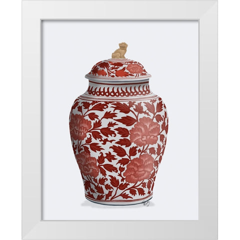 Chinoiserie Vase Golden Lion Red White Modern Wood Framed Art Print by Fab Funky