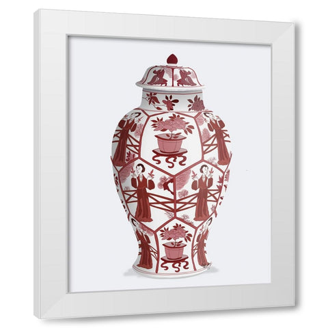 Chinoiserie Vase Leaf Picker Red White Modern Wood Framed Art Print by Fab Funky