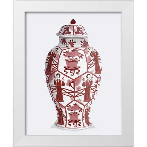 Chinoiserie Vase Leaf Picker Red White Modern Wood Framed Art Print by Fab Funky
