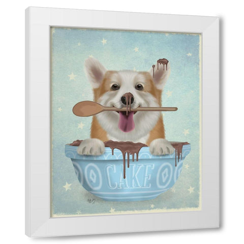Corgi Cake Bowl White Modern Wood Framed Art Print by Fab Funky