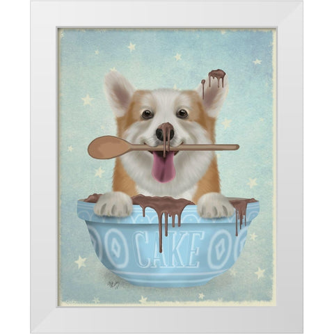 Corgi Cake Bowl White Modern Wood Framed Art Print by Fab Funky