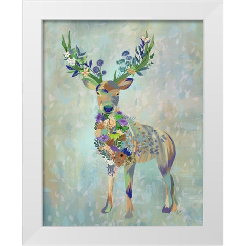 Fantastic Florals Deer-Full White Modern Wood Framed Art Print by Fab Funky