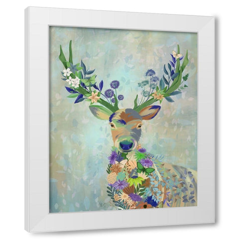 Fantastic Florals Deer-Portrait White Modern Wood Framed Art Print by Fab Funky