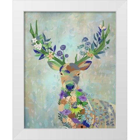 Fantastic Florals Deer-Portrait White Modern Wood Framed Art Print by Fab Funky