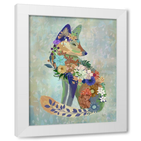 Fantastic Florals Fox-Sitting White Modern Wood Framed Art Print by Fab Funky