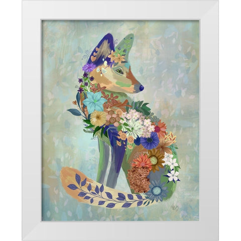 Fantastic Florals Fox-Sitting White Modern Wood Framed Art Print by Fab Funky