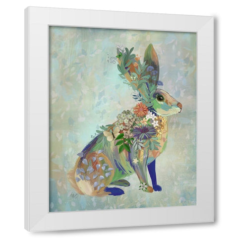 Fantastic Florals Hare-Sitting White Modern Wood Framed Art Print by Fab Funky