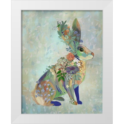 Fantastic Florals Hare-Sitting White Modern Wood Framed Art Print by Fab Funky