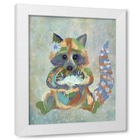 Fantastic Florals Raccoon White Modern Wood Framed Art Print by Fab Funky