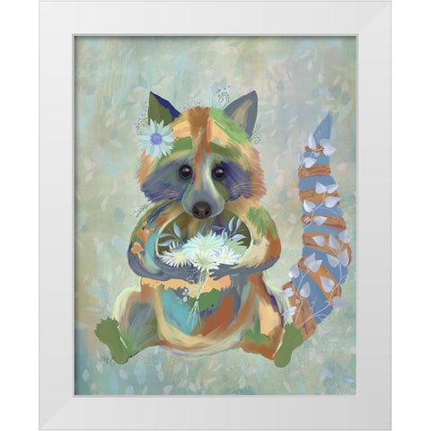 Fantastic Florals Raccoon White Modern Wood Framed Art Print by Fab Funky