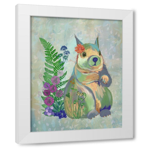 Fantastic Florals Squirrel White Modern Wood Framed Art Print by Fab Funky