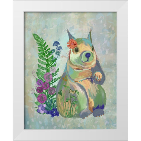Fantastic Florals Squirrel White Modern Wood Framed Art Print by Fab Funky