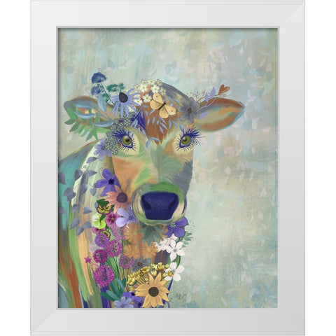 Fantastic Florals Cow White Modern Wood Framed Art Print by Fab Funky