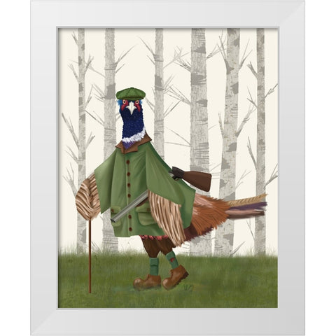 Pheasant Shooting Party 6 White Modern Wood Framed Art Print by Fab Funky