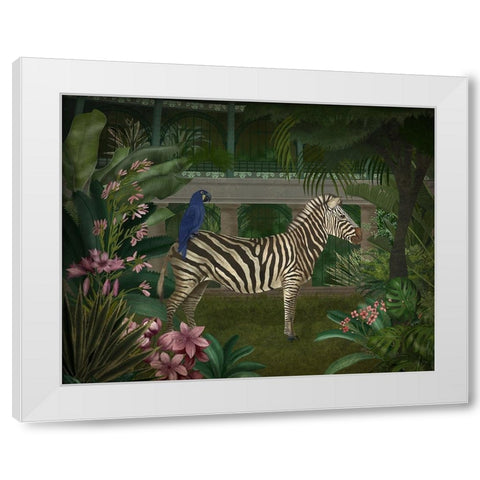 Zebra In Conservatory White Modern Wood Framed Art Print by Fab Funky