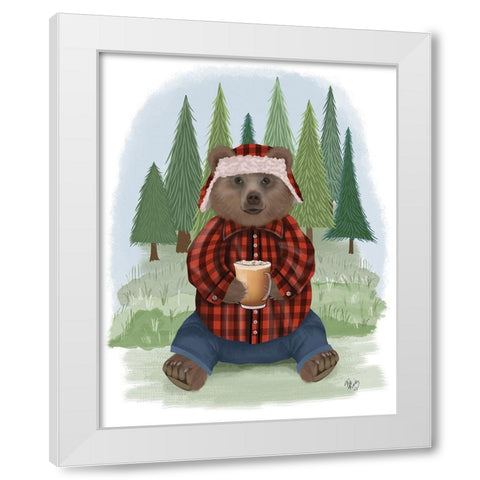 Lumberjack Bear Latte White Modern Wood Framed Art Print by Fab Funky