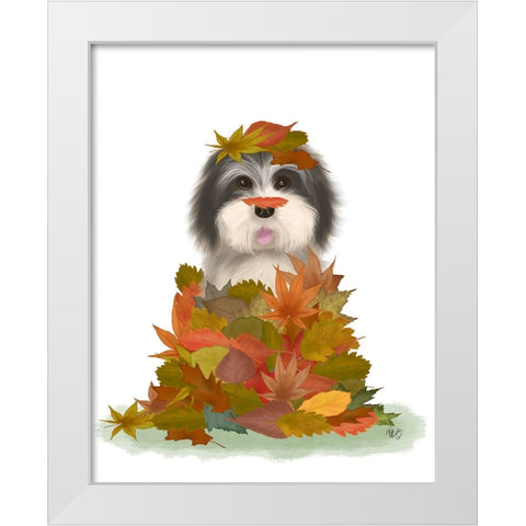Landed in Autumn-Black and White Dog White Modern Wood Framed Art Print by Fab Funky