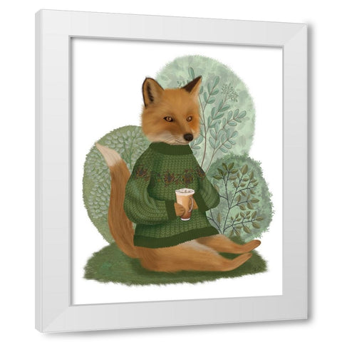 Latte Fox in Sweater White Modern Wood Framed Art Print by Fab Funky