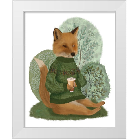 Latte Fox in Sweater White Modern Wood Framed Art Print by Fab Funky
