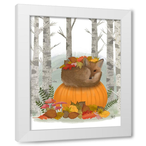 Fox Curled on Pumpkin White Modern Wood Framed Art Print by Fab Funky