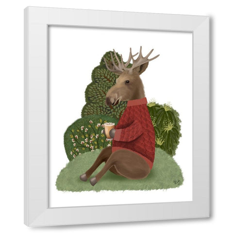 Latte Moose in Sweater White Modern Wood Framed Art Print by Fab Funky