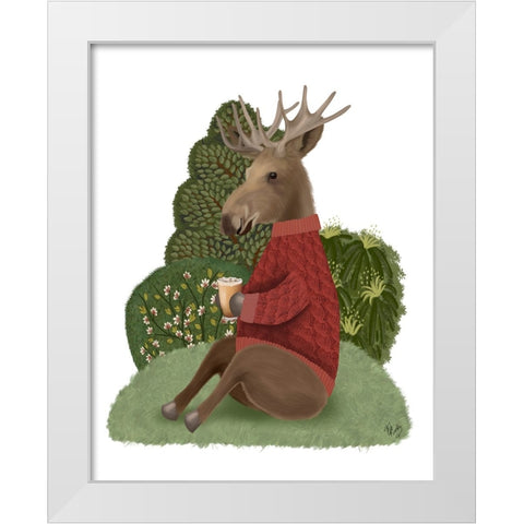 Latte Moose in Sweater White Modern Wood Framed Art Print by Fab Funky