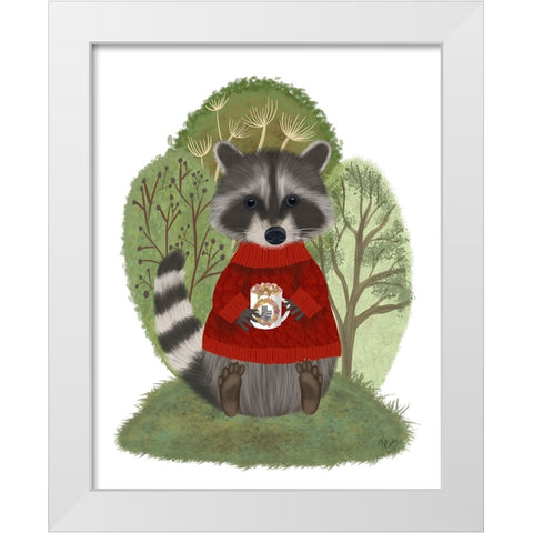 Hot Chocolate Raccoon White Modern Wood Framed Art Print by Fab Funky