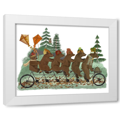 Bear Family Autumn Bike Ride White Modern Wood Framed Art Print by Fab Funky