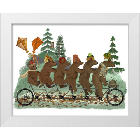 Bear Family Autumn Bike Ride White Modern Wood Framed Art Print by Fab Funky