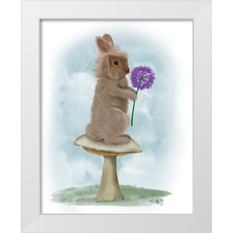 Rabbit and Agapanthus White Modern Wood Framed Art Print by Fab Funky