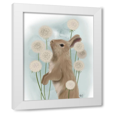 Rabbit In Dandylions White Modern Wood Framed Art Print by Fab Funky