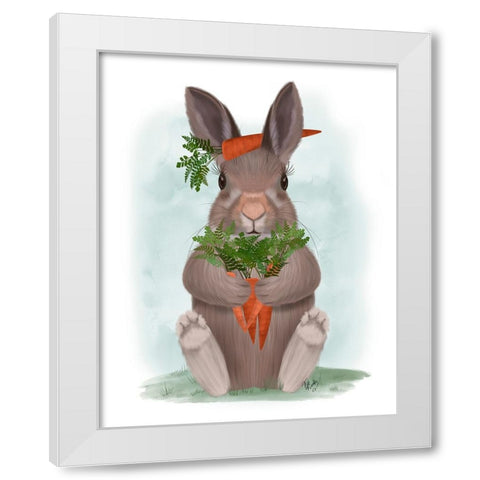 Rabbit Carrot Hug White Modern Wood Framed Art Print by Fab Funky