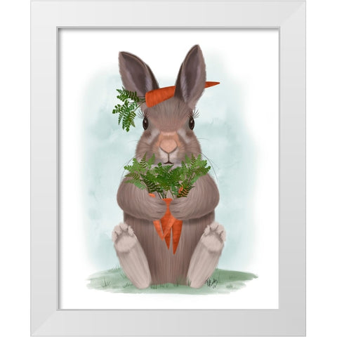 Rabbit Carrot Hug White Modern Wood Framed Art Print by Fab Funky